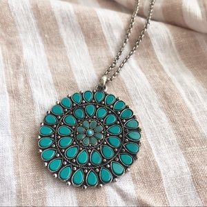 Lucky Brand Turquoise Medallion Silver Necklace
